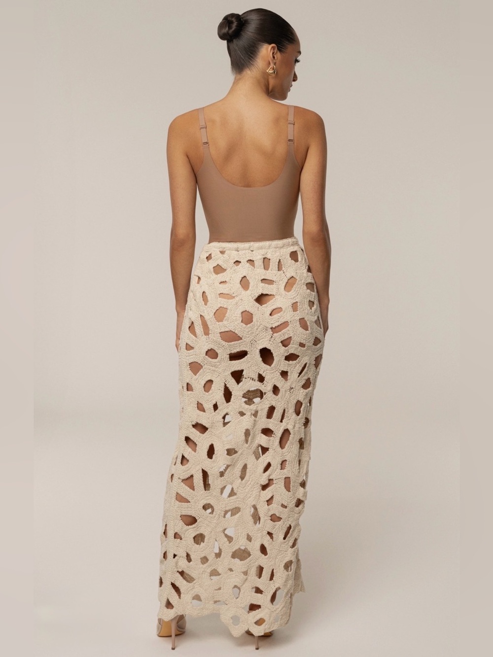 JLUXLABEL ECRU COASTAL BREEZE Crochet Maxi Skirt with Openwork Pattern - Picture 4 of 9